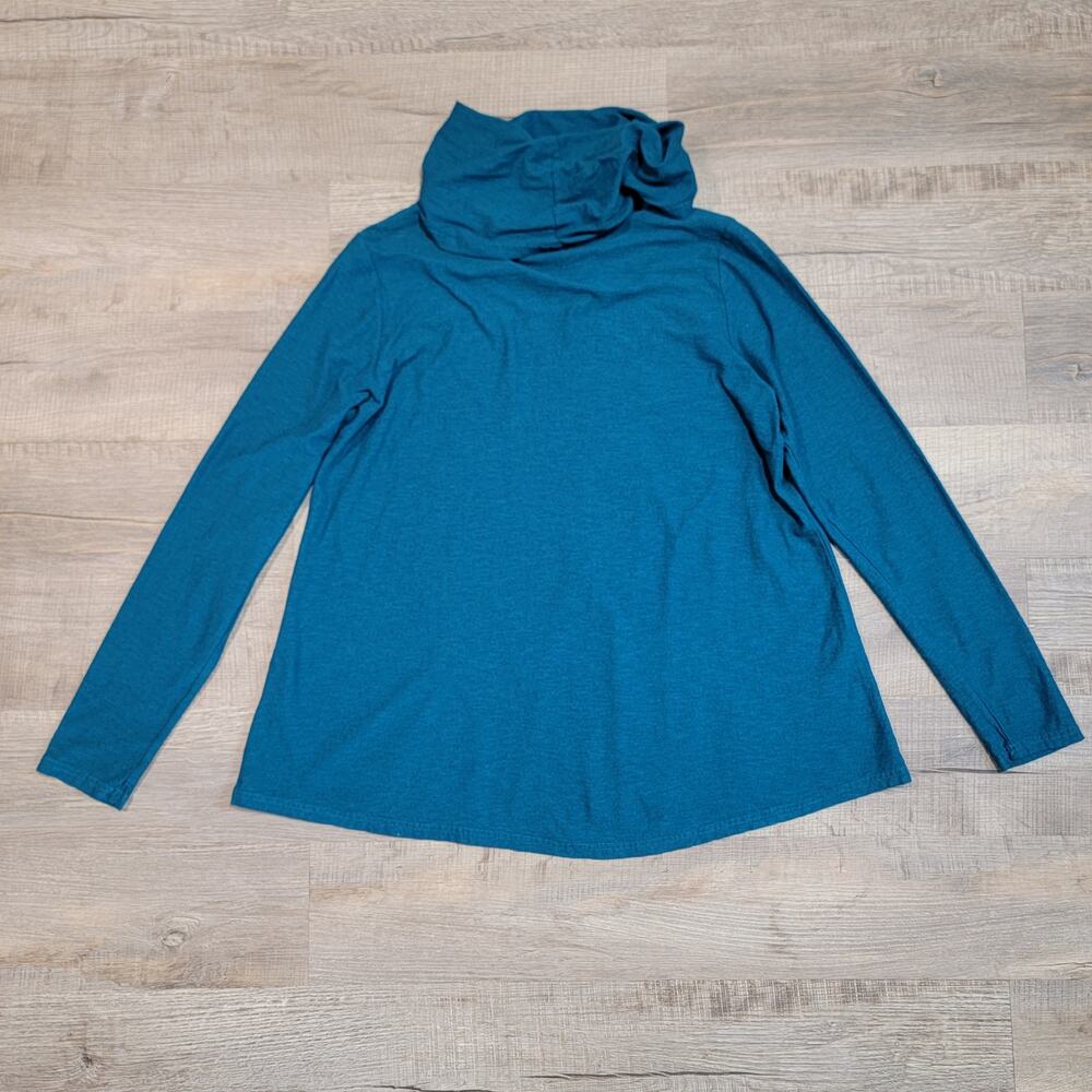Cut Loose Linen Cotton Blend Cowl Neck Size XL Blue Green Tunic Top Boho - Picture 2 of 7